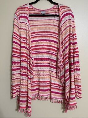 Chico’s Stripe Cardigan colorful spring summer tassels size XXL